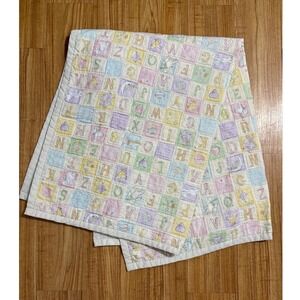Vintage Quilted Baby Blanket Alphabet Animals Pastel ABC Toddler Crib Coverlet